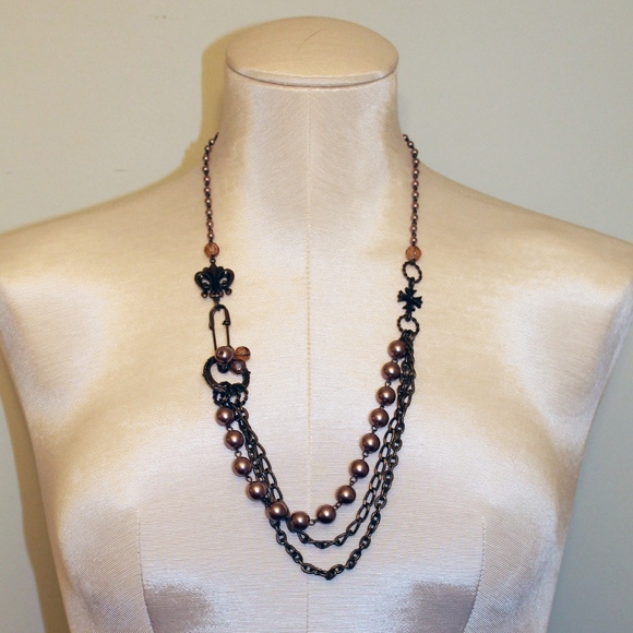 Bronze and Dark Rose Necklace - Picture 1 of 4
